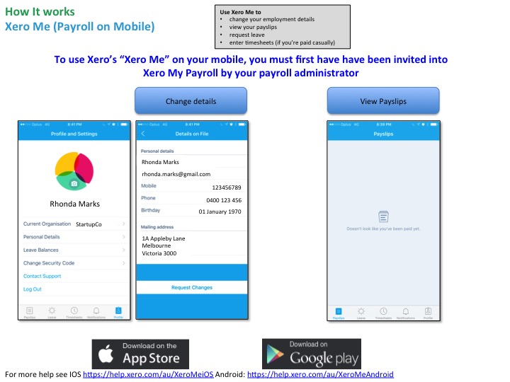 Xero Me mobile App for employee payroll
